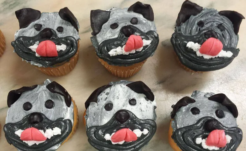 Decorated cupcakes from the Aloha bakery case