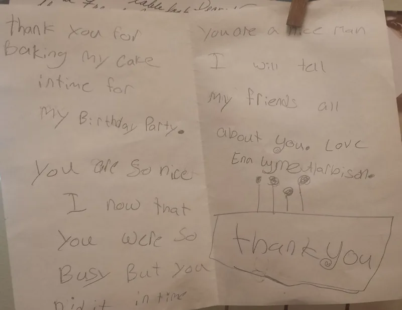 Handwritten thank-you letter sent to Aloha