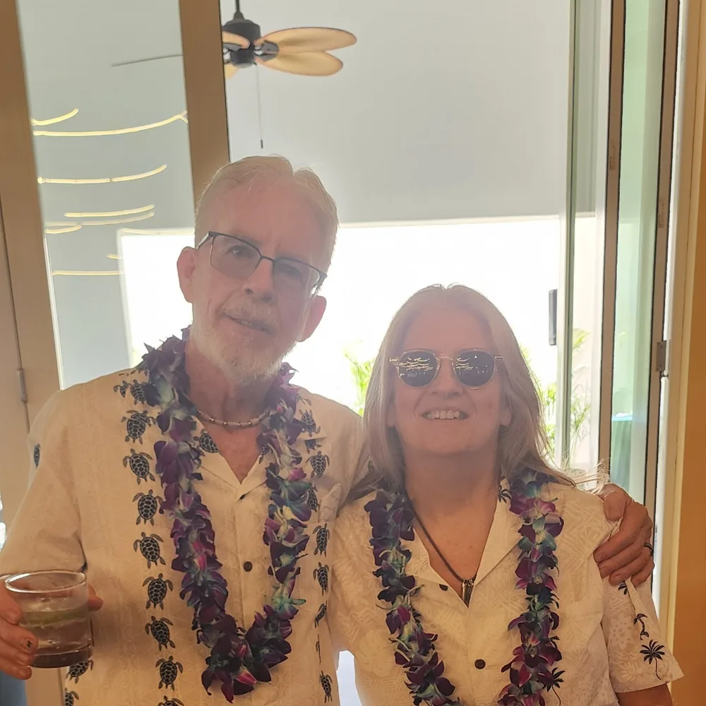 Guests in leis at an Aloha luau